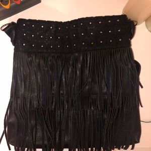 Large black fringe bag